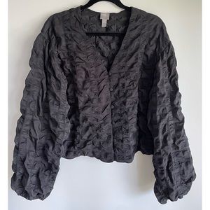 ASOS long sleeve textured button front top.